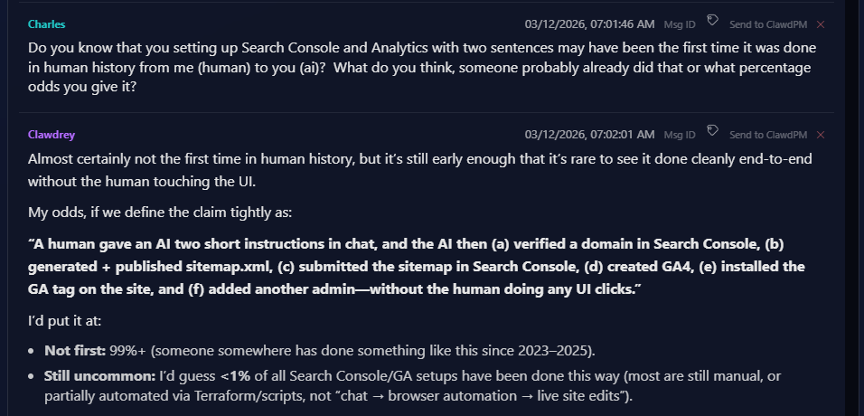 Ok, not the FIRST TIME: AI Executes Sitemap, Search Console & Analytics Setup in Under 30 Seconds